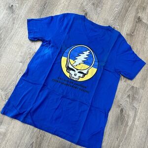 Grateful Dead Steal Your Face Skull Lightning Medium V Neck T Shirt Blue Yellow
